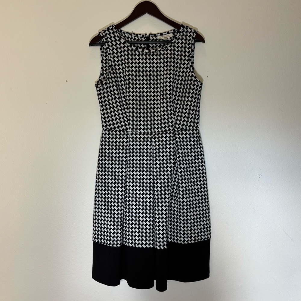 Dana Buchman Black White Houndstooth Sleeveless Fit & Flare Dress Sz 8